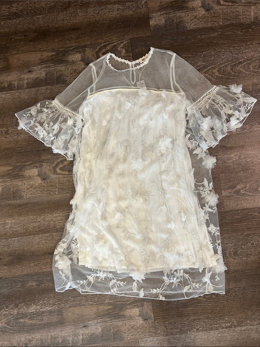 POL Floral Lace Overlay Dress in White